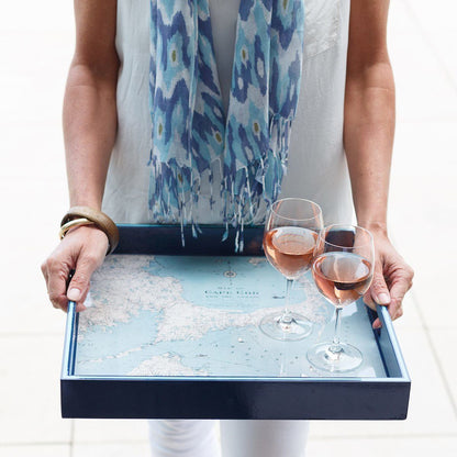 Cape Cod Inspired Square Lacquer Serving Tray - 15 Inch Tray - rockflowerpaper