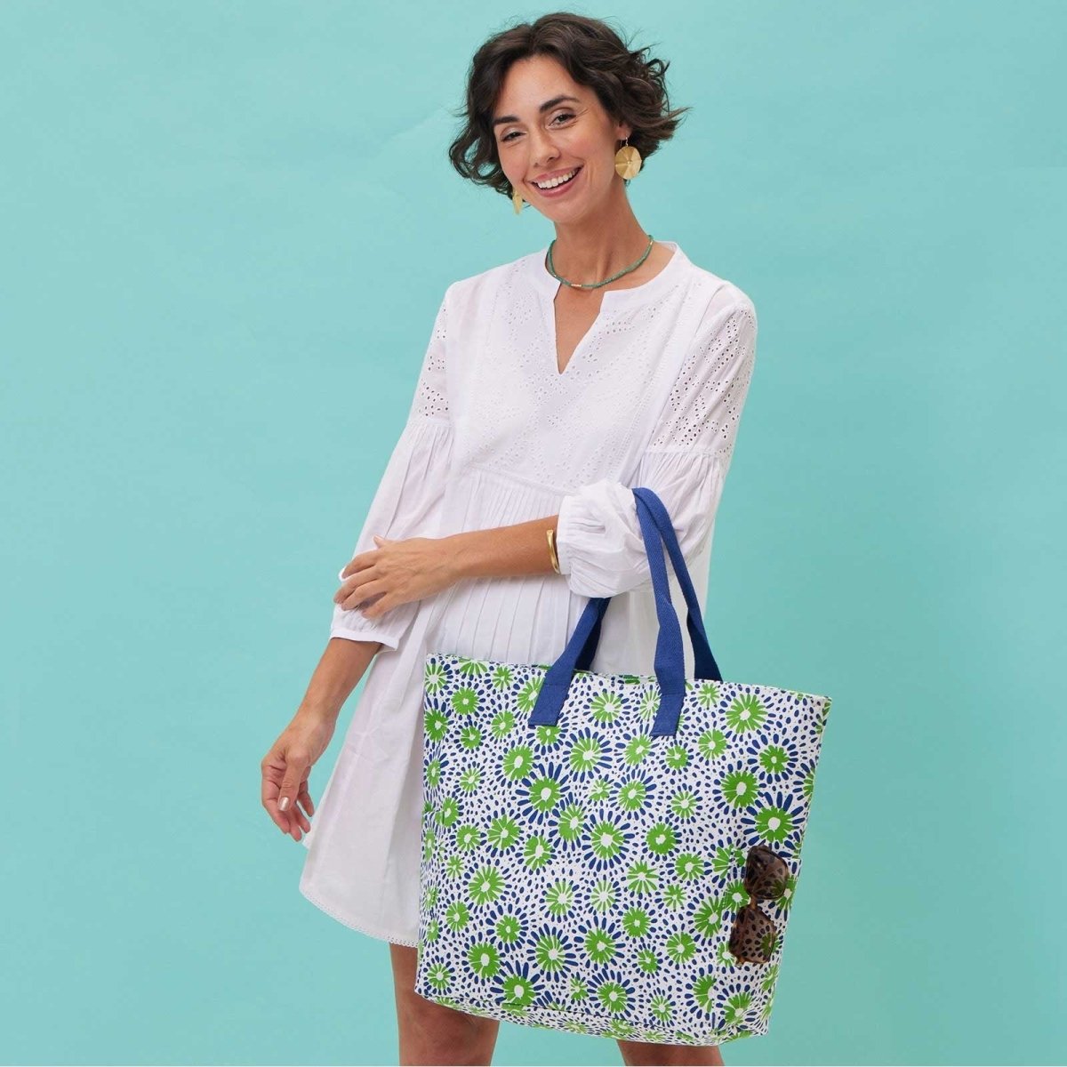 Chamomile Navy Green Carryall Bag Tote - rockflowerpaper