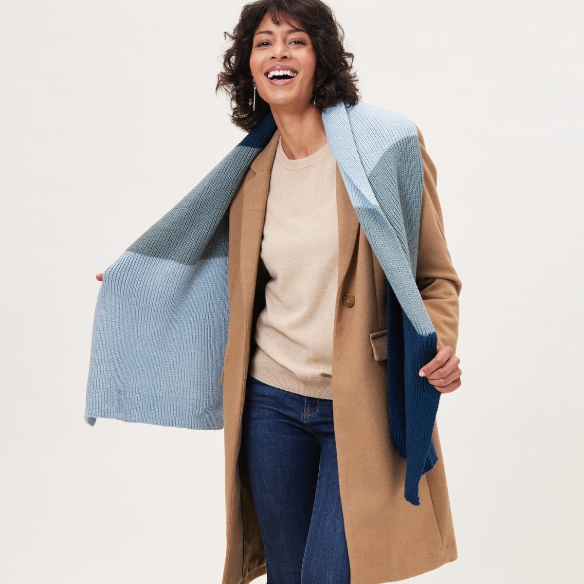 Chelsea Blue Color Block Knit Scarf Knit Scarf - rockflowerpaper
