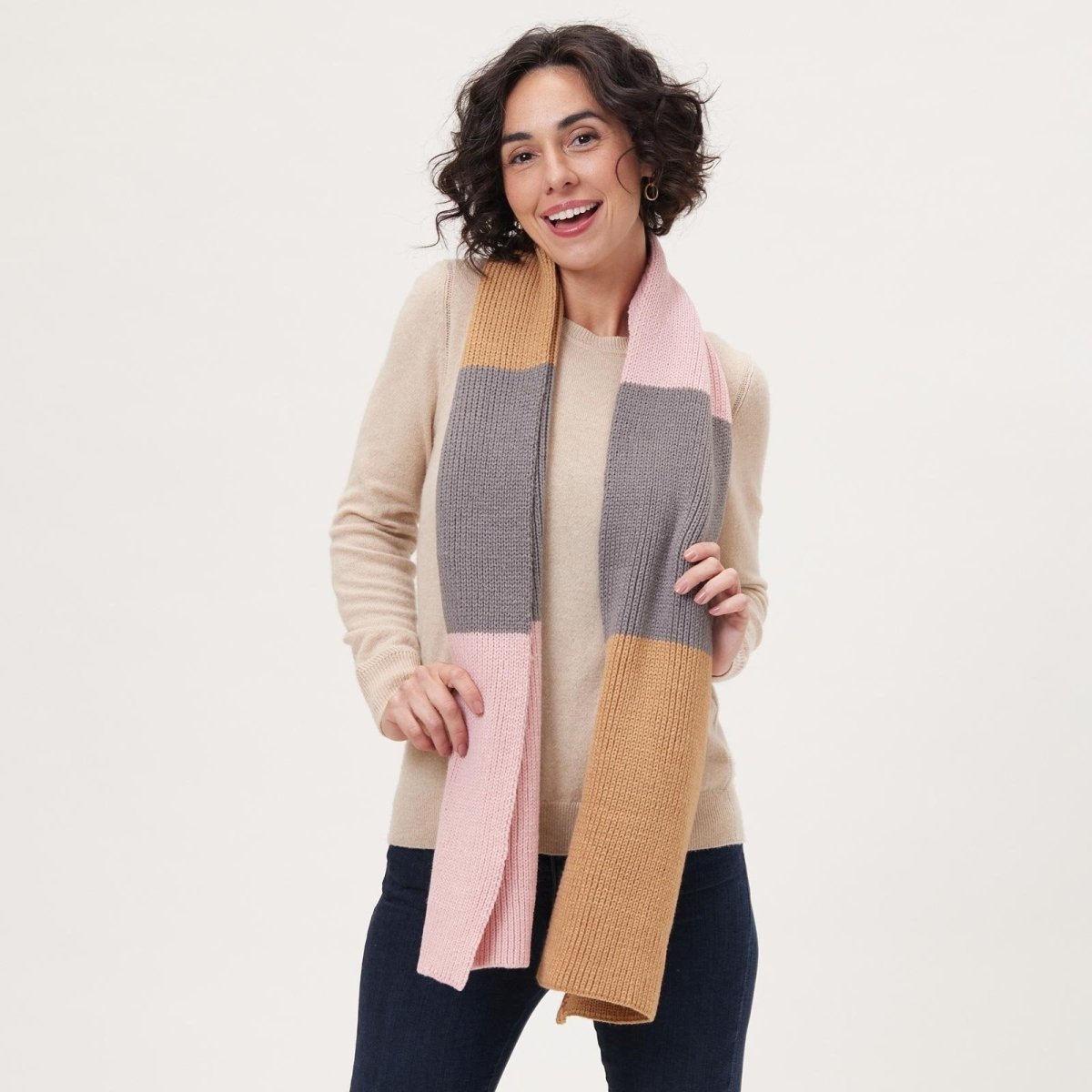 Chelsea Pink Color Block Knitted Scarf Knit Scarf - rockflowerpaper