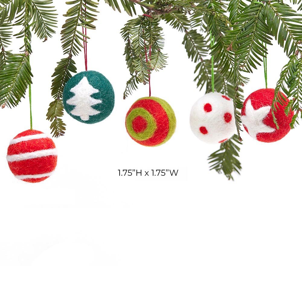 Christmas Balls Felt Ornaments Pack 5 Ornament - rockflowerpaper