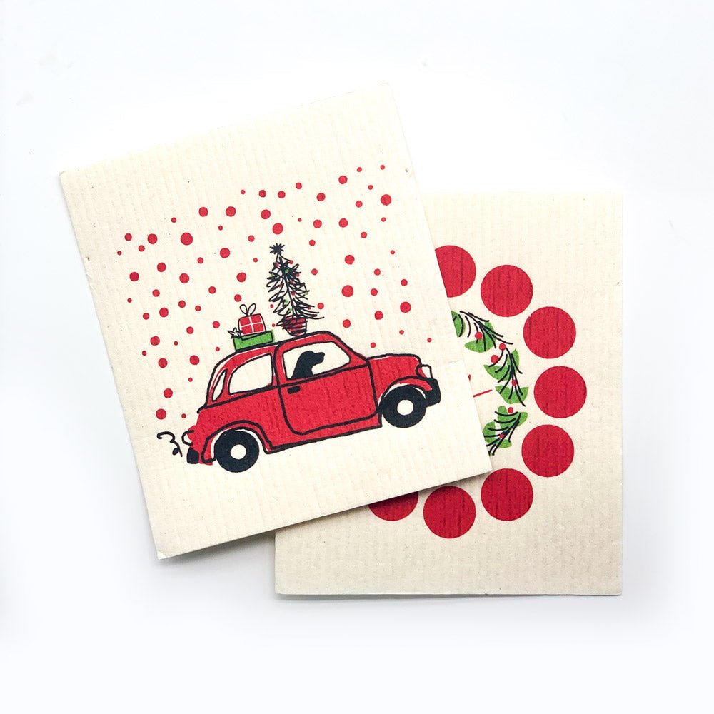 Christmas Nostalgia Eco - Friendly blu Sponge Cloth - Set of 2 Eco Cloth - rockflowerpaper