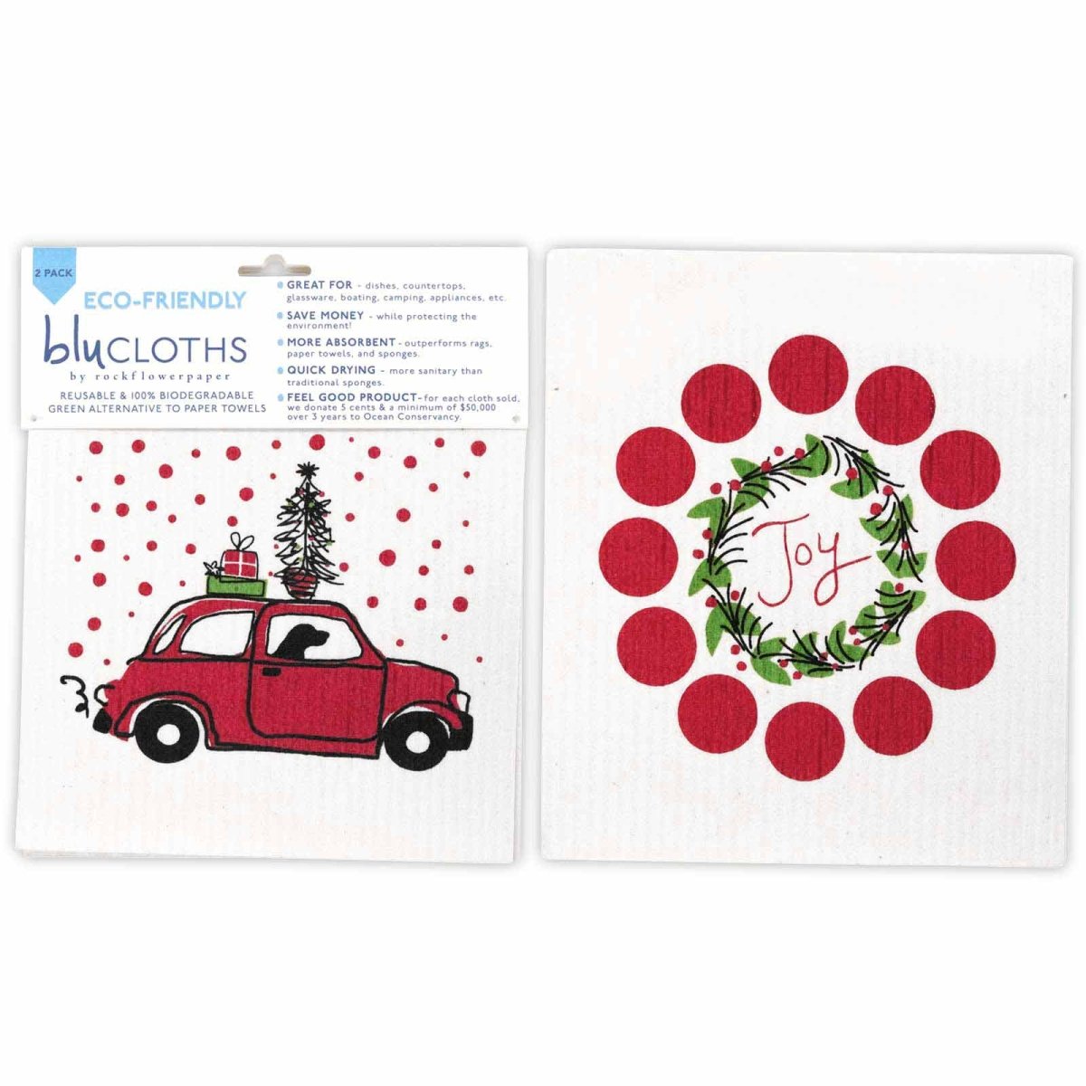 Christmas Nostalgia Eco - Friendly blu Sponge Cloth - Set of 2 Eco Cloth - rockflowerpaper