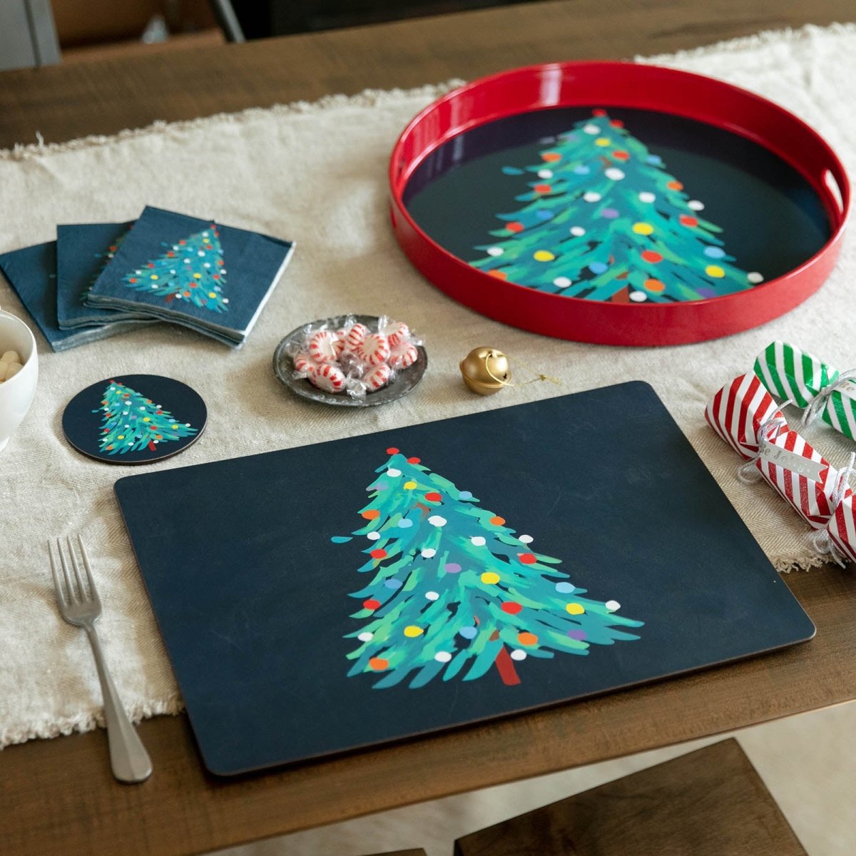 Christmas Tree Round Tray - 15 Inch Tray - rockflowerpaper