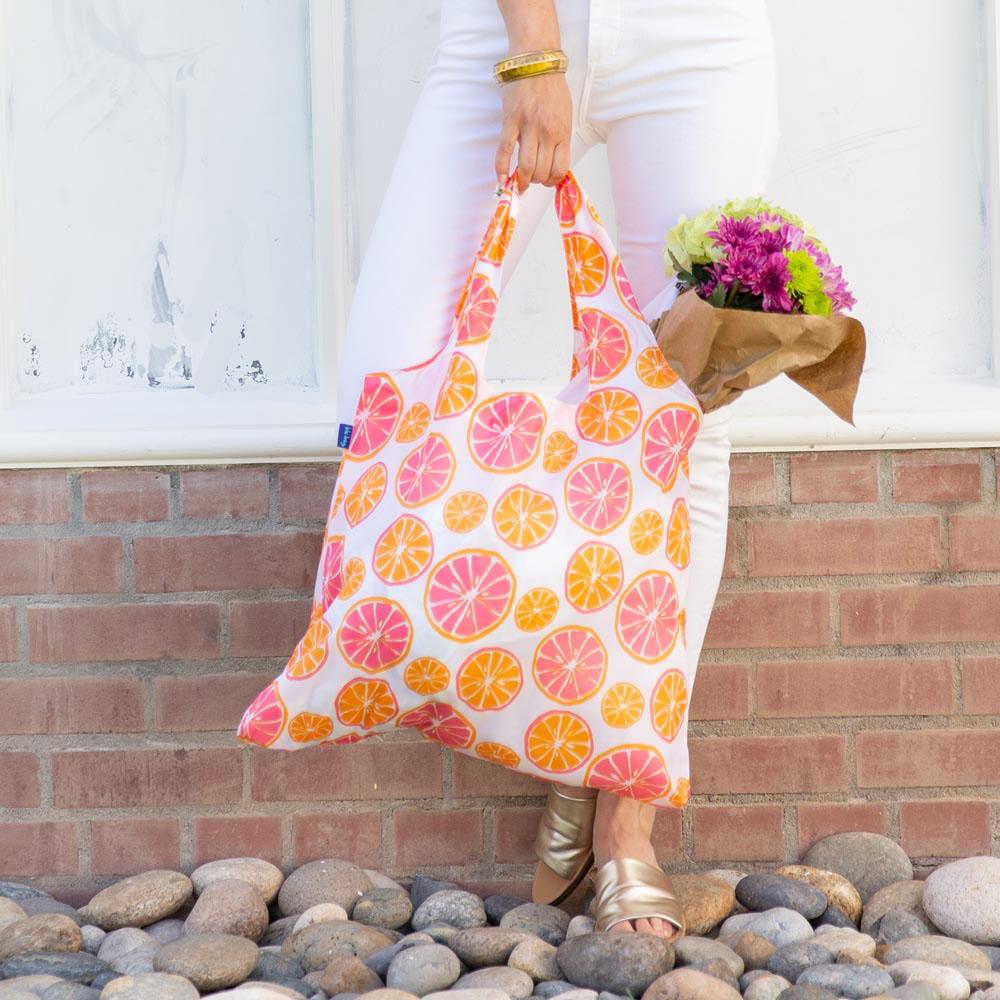 Citrus Red Blu Bag Reusable Shopping Bag - Machine Washable Reusable Shopping Bag - rockflowerpaper