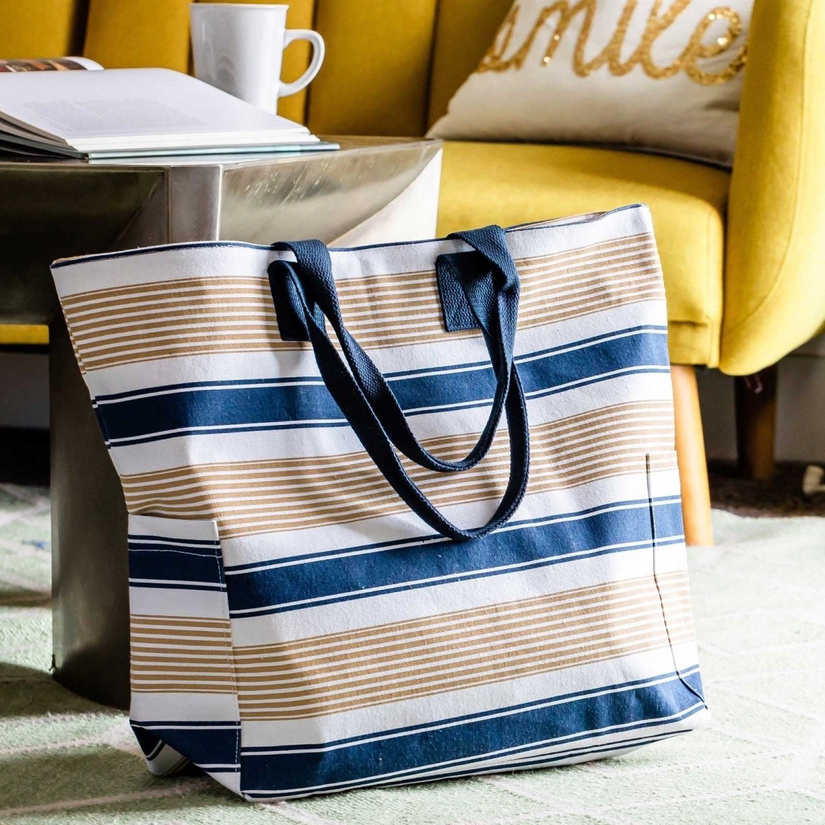 Classic Neutral Stripe Carryall Tote - rockflowerpaper