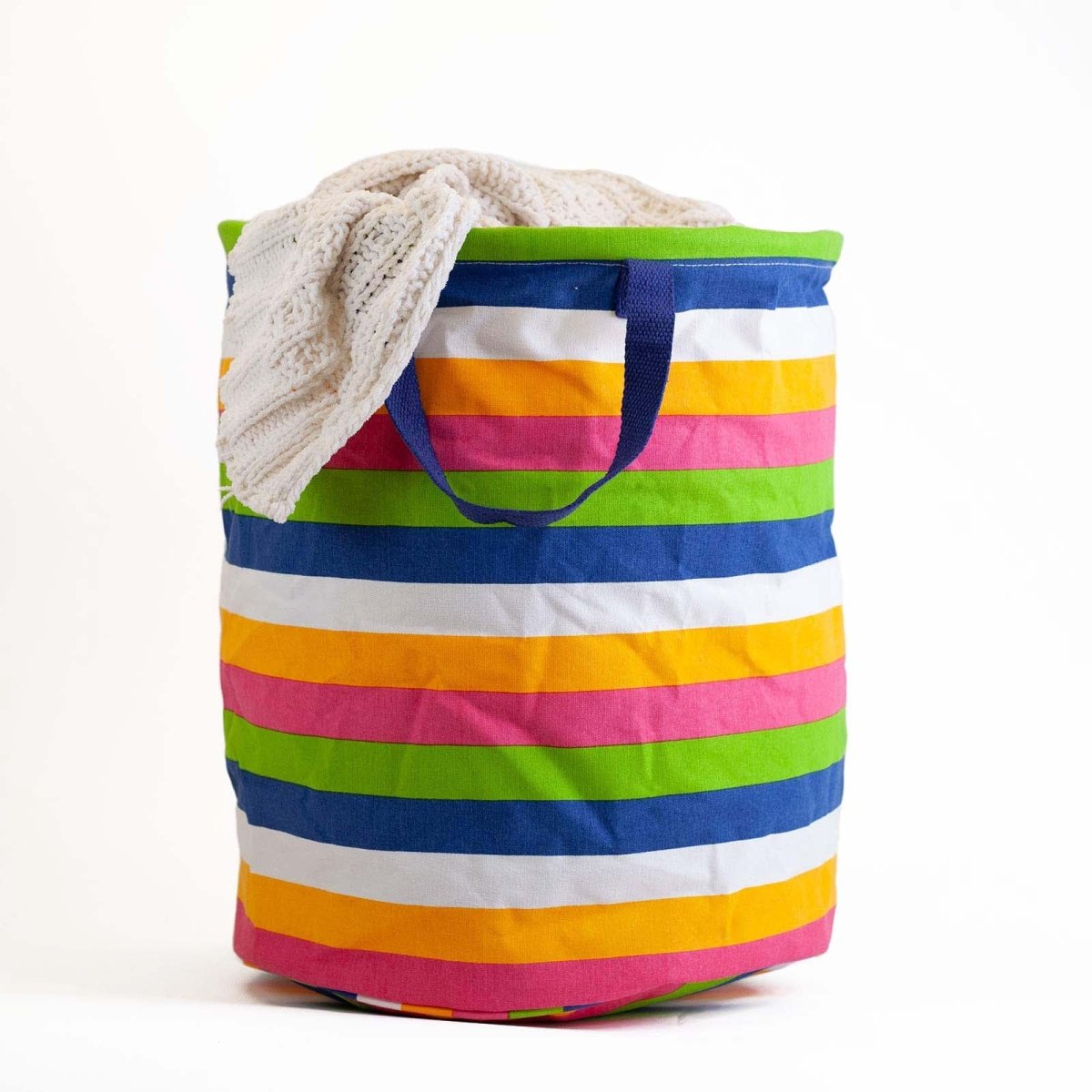 Coastal Stripe Tall Laundry Bin Laundry Tote - rockflowerpaper