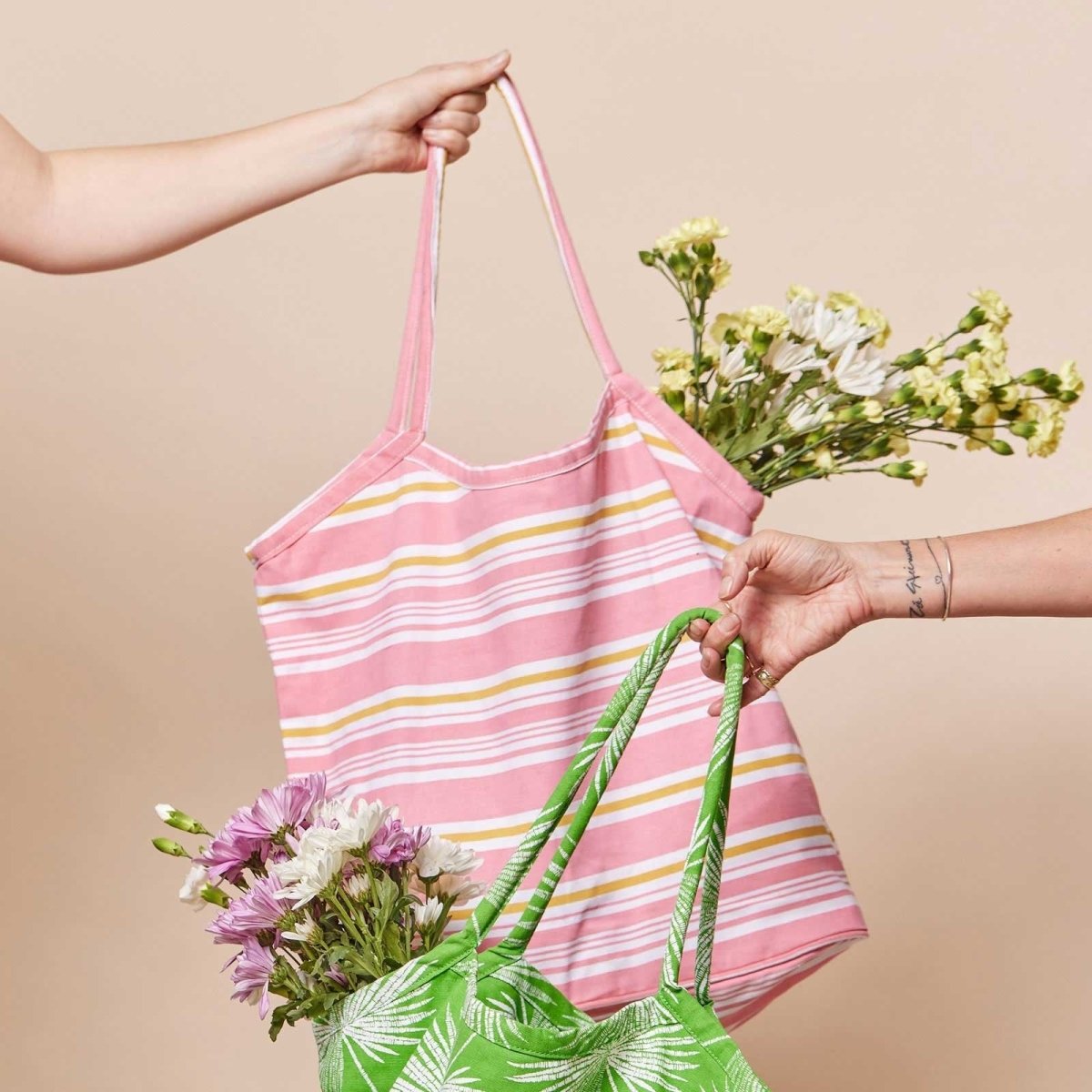 Cottage Melon Stripe Bucket Bag Tote - rockflowerpaper