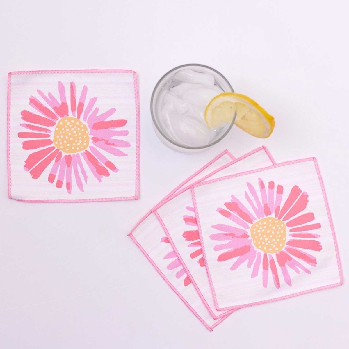 Daisies blu Kitchen Reusable Cocktail Napkins (Set of 8) Reusable Cocktail Napkin - rockflowerpaper
