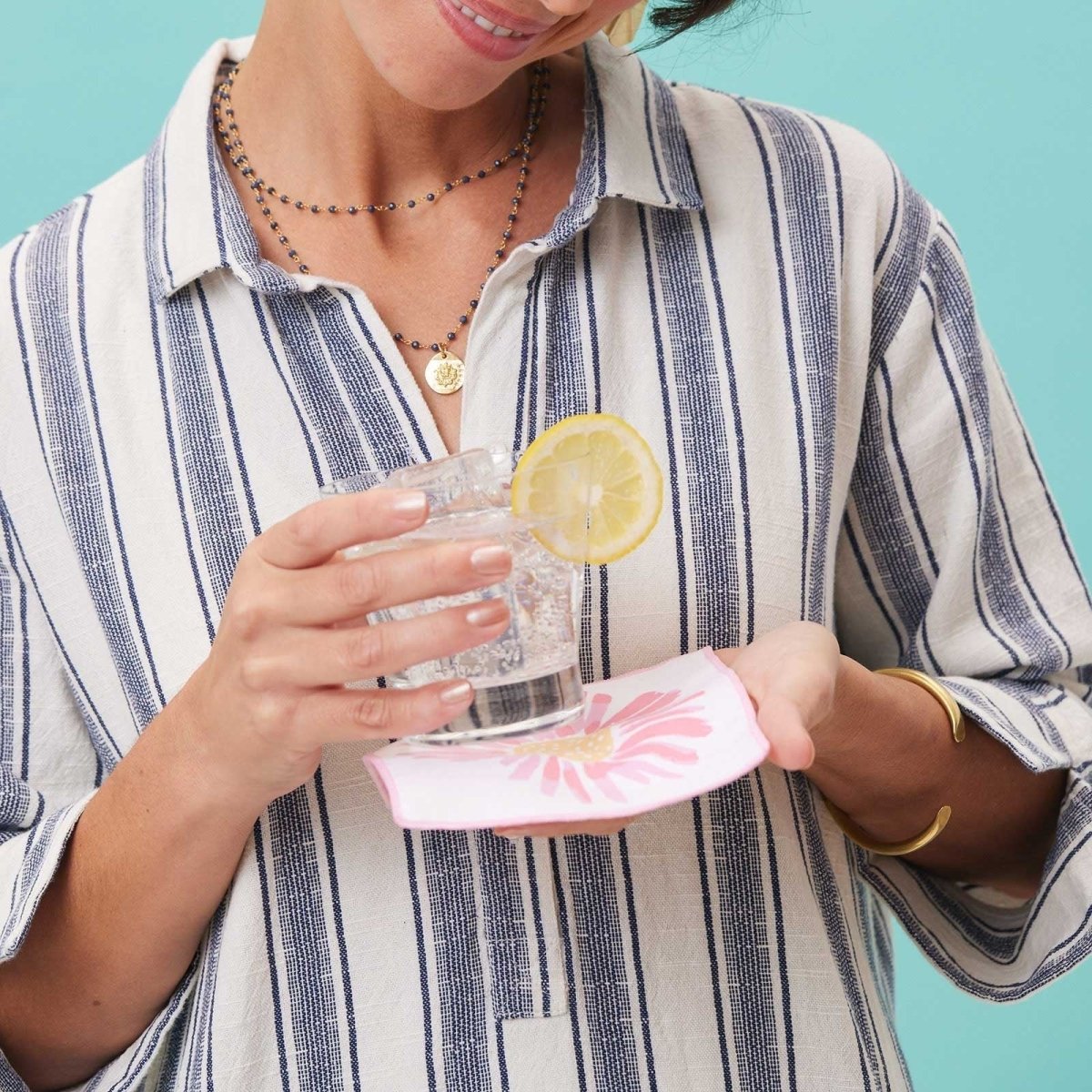 Daisies blu Kitchen Reusable Cocktail Napkins (Set of 8) Reusable Cocktail Napkin - rockflowerpaper