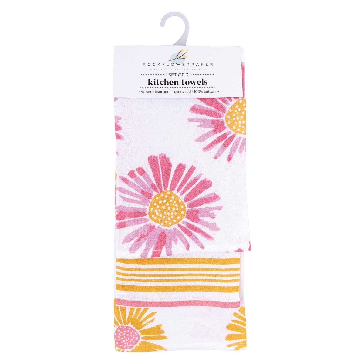 Daisies Kitchen Towel Set Of 3 Cotton Kitchen Towel - rockflowerpaper