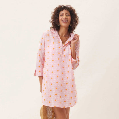 Daisy Pink blu Cotton Beach Shirt Swim Cover Up - rockflowerpaper