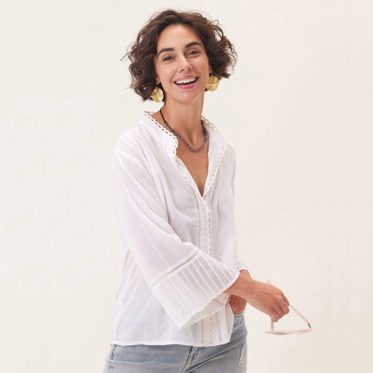 Easy Lightweight White Cotton Blouse Tunic - rockflowerpaper