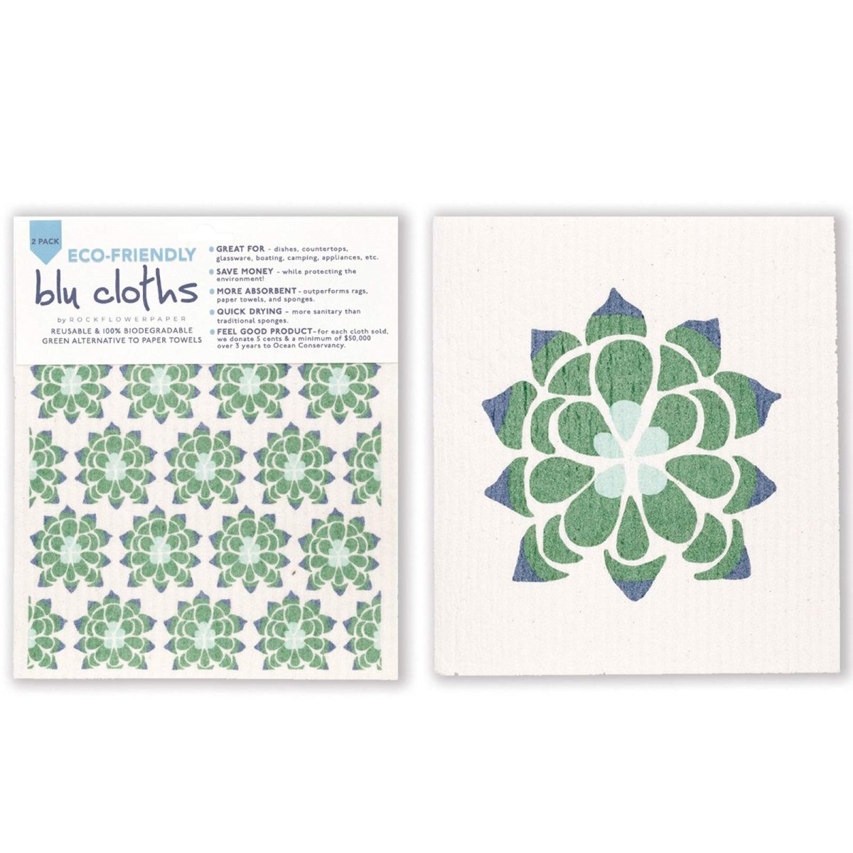 Eco - Friendly Desert Succulent blu Sponge Cloth - Set of 2 Eco Cloth - rockflowerpaper