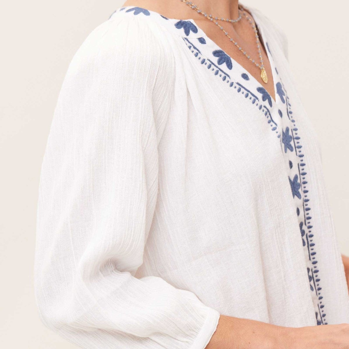 Ellie Embroidered V Neck Top Tunic - rockflowerpaper