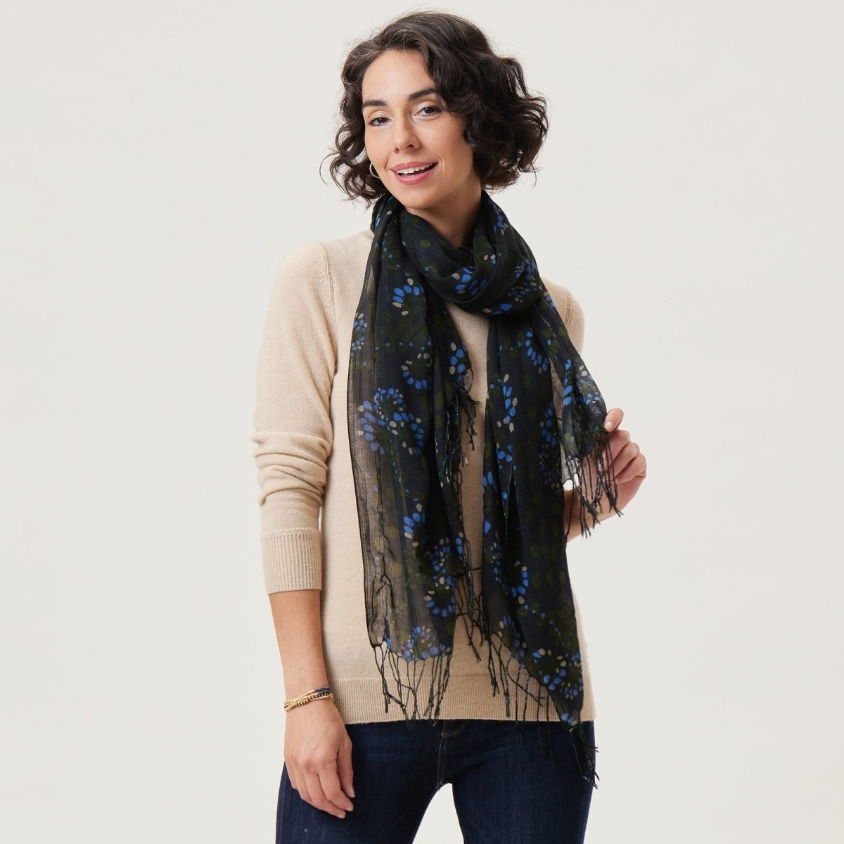 Fall Floral Featherweight Tassel Lux Scarf Scarf - rockflowerpaper