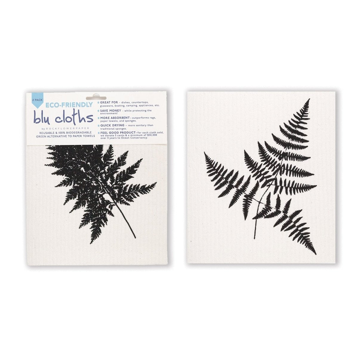 Fern Leaf Eco - Friendly blu Sponge Cloth - Set of 2 Eco Cloth - rockflowerpaper