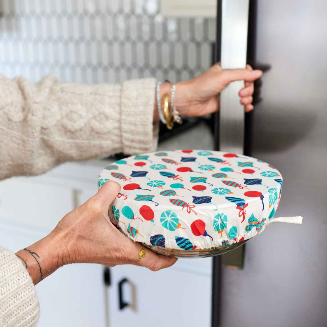 Festive Holiday blu Kitchen Food Storage Covers (Set of 3 ) Eco Dish Cover - rockflowerpaper