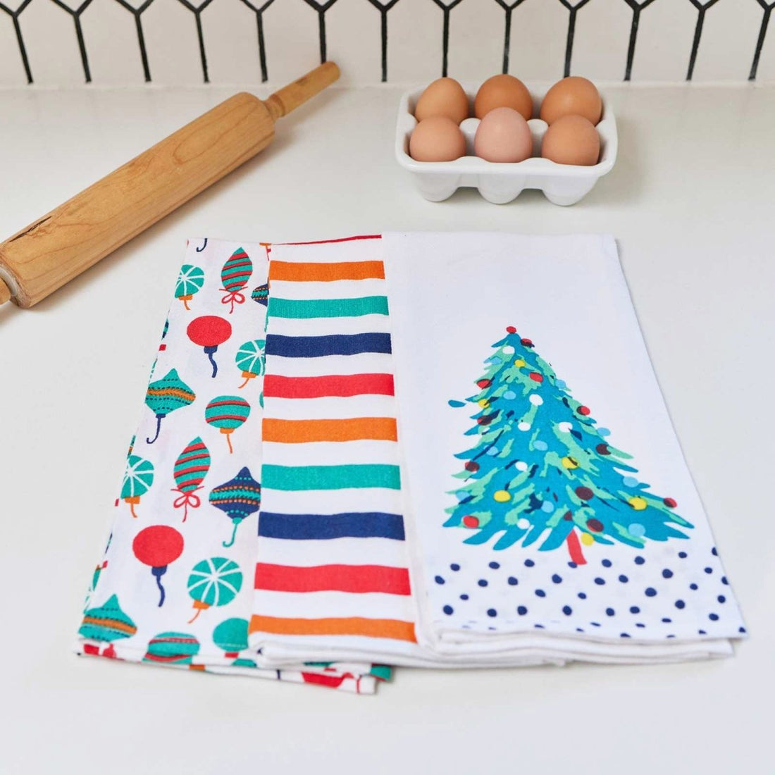 Festive Holiday Cotton Kitchen Towels(set of 3) - Perfect for Holiday Cheer Cotton Kitchen Towel - rockflowerpaper