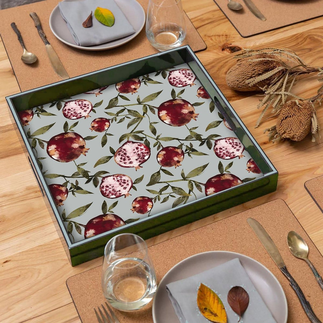 Fresh Pomegranates Lacquer Serving Tray - 15 Square Tray - rockflowerpaper