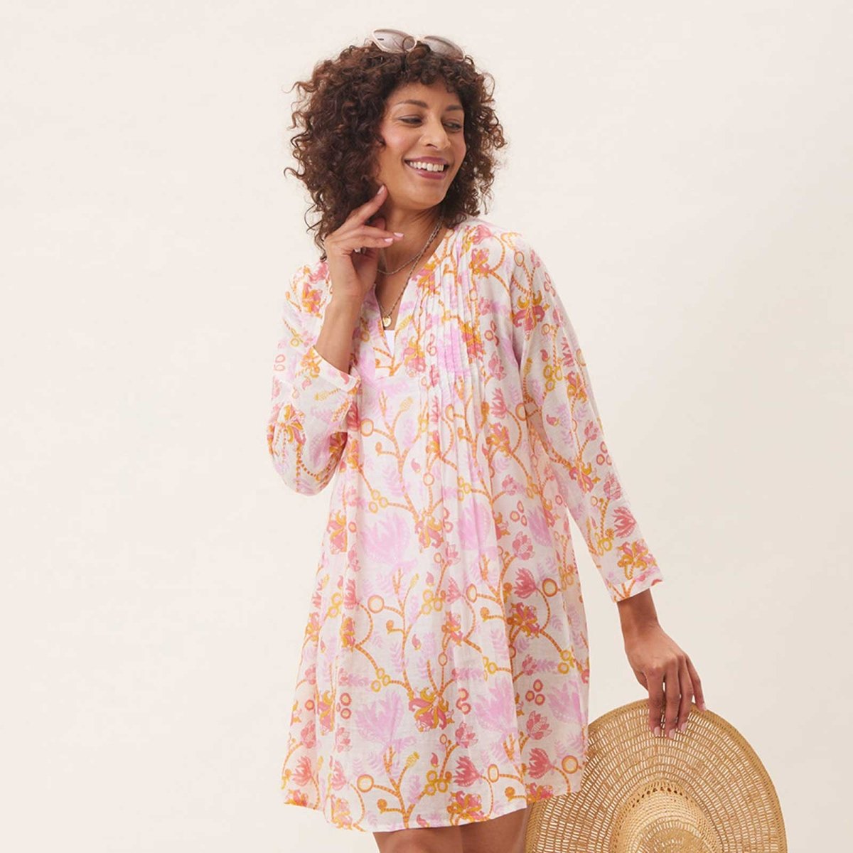 Gemma Pink blu Cotton Pintuck Beach Cover Up Swim Cover Up - rockflowerpaper