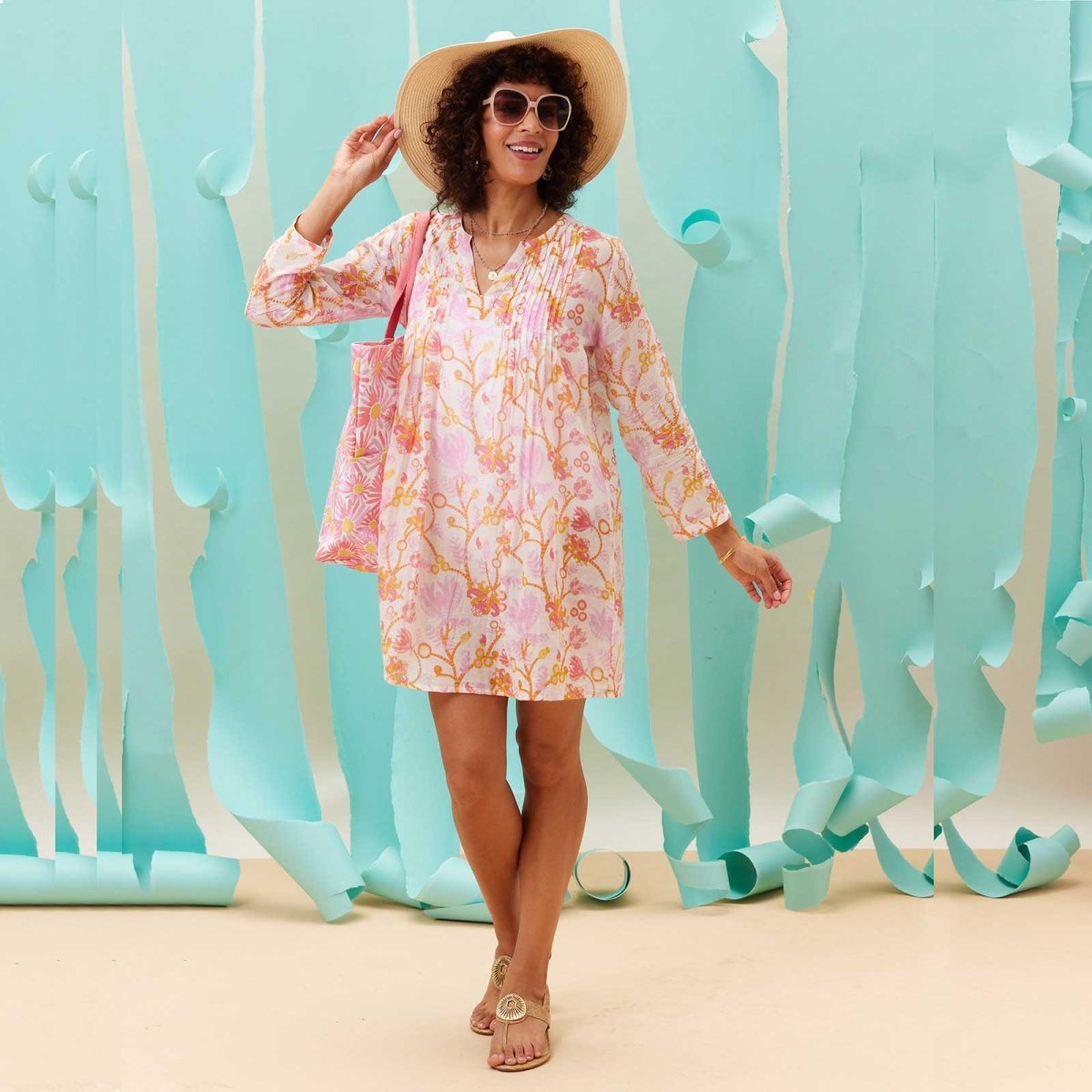 Gemma Pink blu Cotton Pintuck Beach Cover Up Swim Cover Up - rockflowerpaper