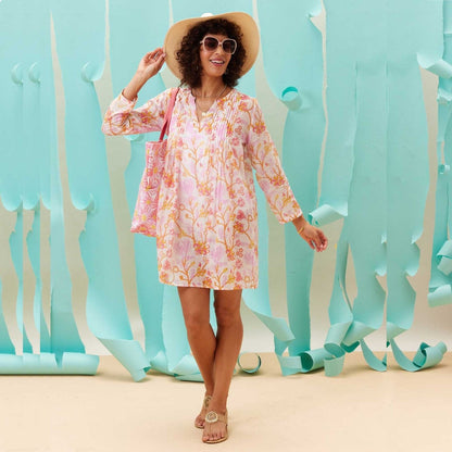 Gemma Pink blu Cotton Pintuck Beach Cover Up Swim Cover Up - rockflowerpaper