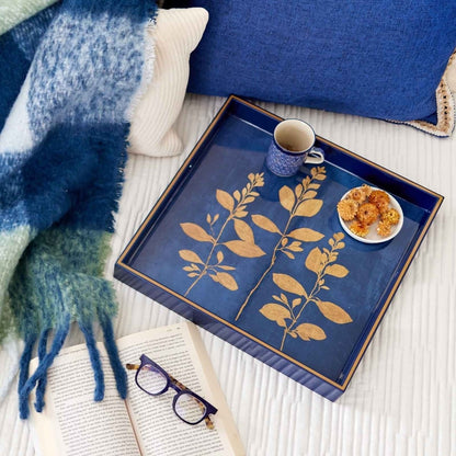 Gold Botanicals 15 Inch Square Lacquer Art Serving Tray Tray - rockflowerpaper