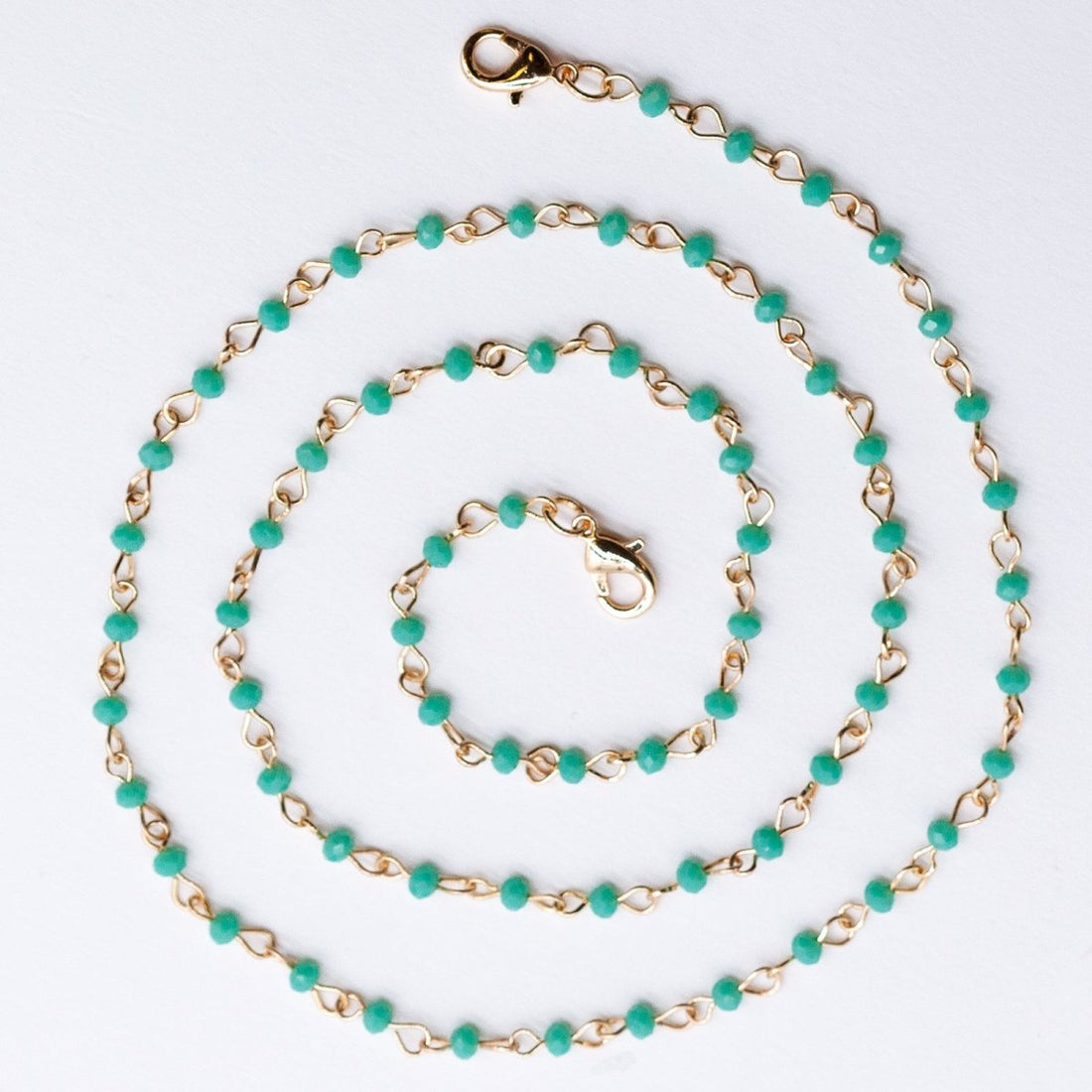 Gold Chain Lanyard Necklace with Light Blue Beads MASK - NECKLACE - rockflowerpaper