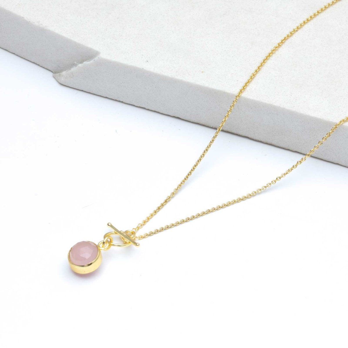 Gold Plated Rose Quartz Pendant Necklace Necklace - rockflowerpaper