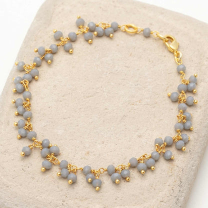 Grey Chalcedony 18K Gold Plated Beaded Bracelet Bracelet - rockflowerpaper