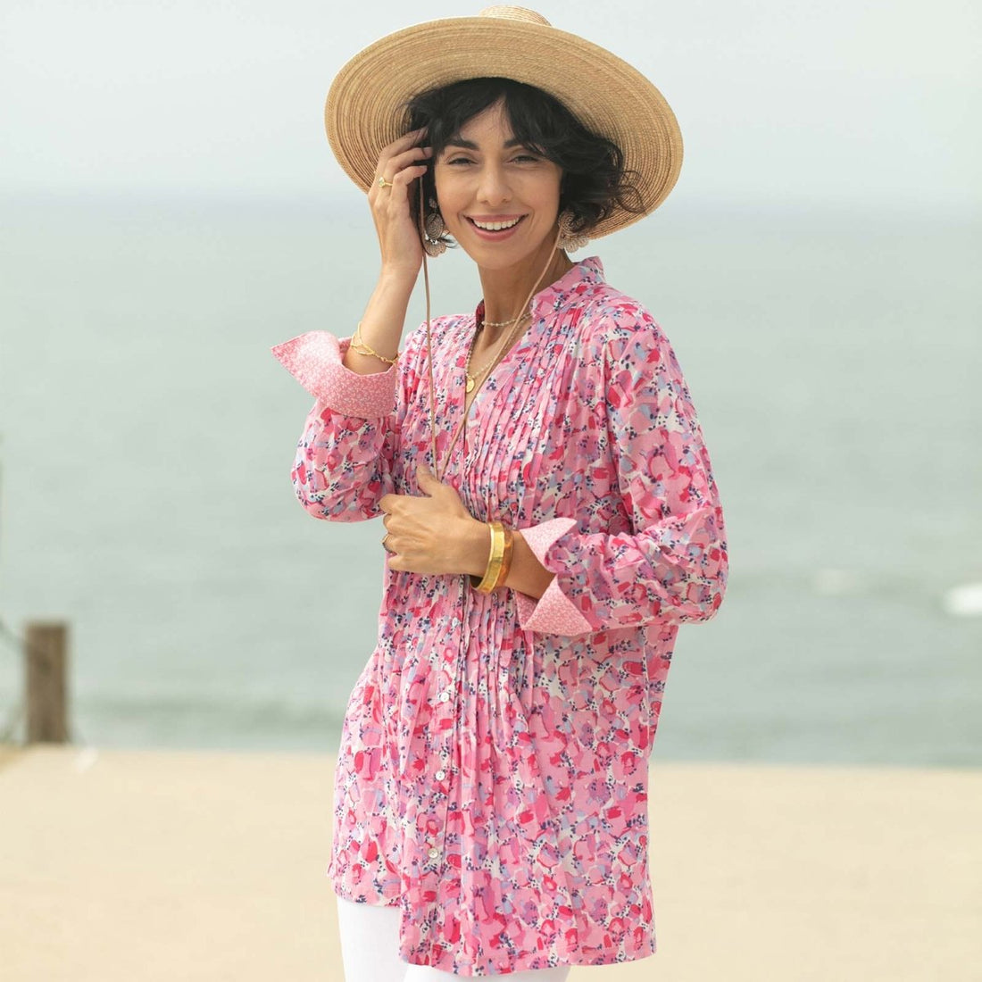 Harlyn Pink blu Cotton Pintuck Tunic - rockflowerpaper