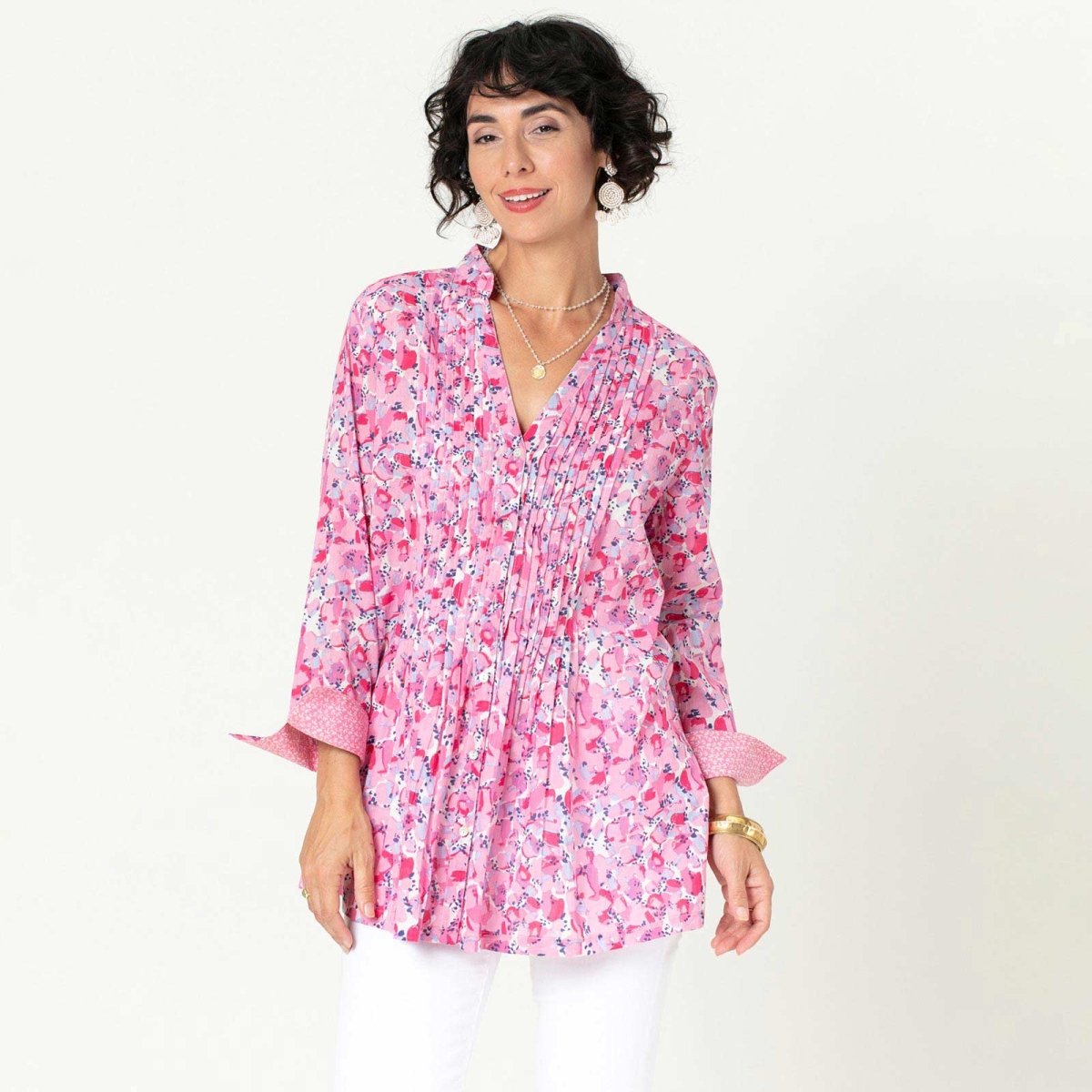 Harlyn Pink blu Cotton Pintuck Tunic - rockflowerpaper