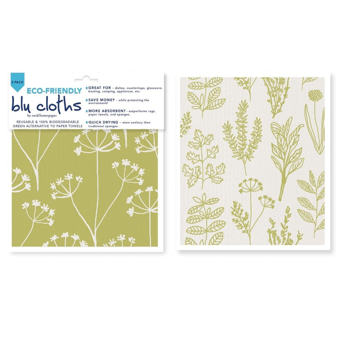 Herbs Eco - Friendly blu Sponge Cloth - Set of 2 Eco Cloth - rockflowerpaper