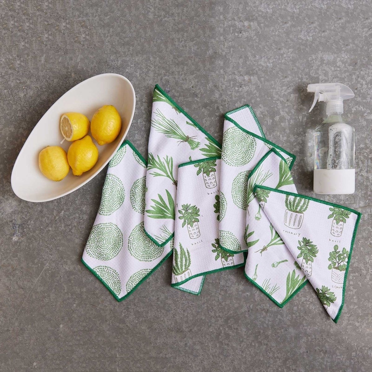 Herbs Green blu Kitchen Dish Cloths (Set of 3) Reusable Dish Cloth - rockflowerpaper