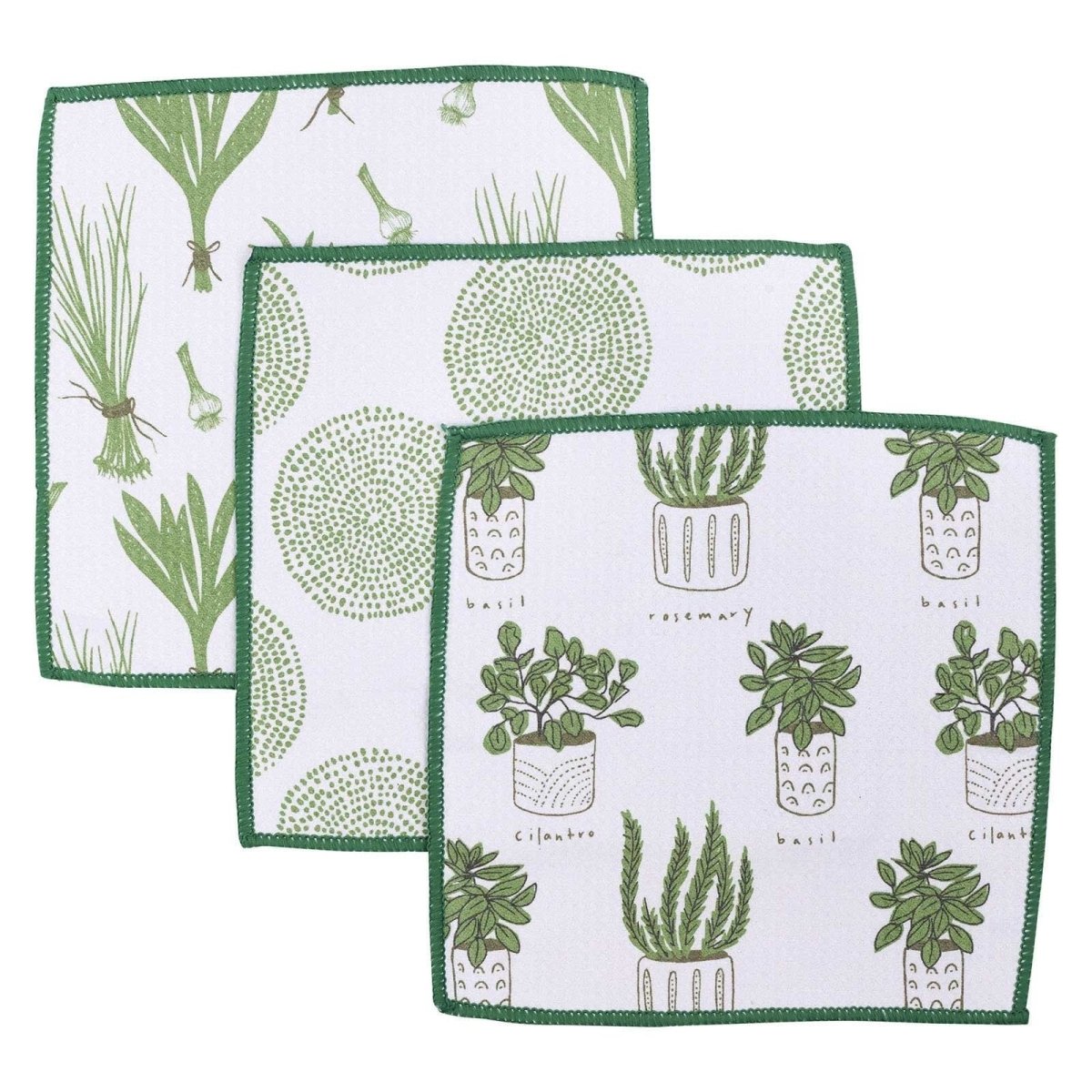 Herbs Green blu Kitchen Dish Cloths (Set of 3) Reusable Dish Cloth - rockflowerpaper