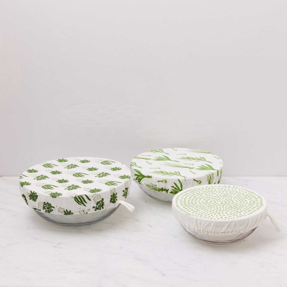 Herbs Green blu Kitchen Food Storage Covers (Set of 3 ) Eco Dish Cover - rockflowerpaper