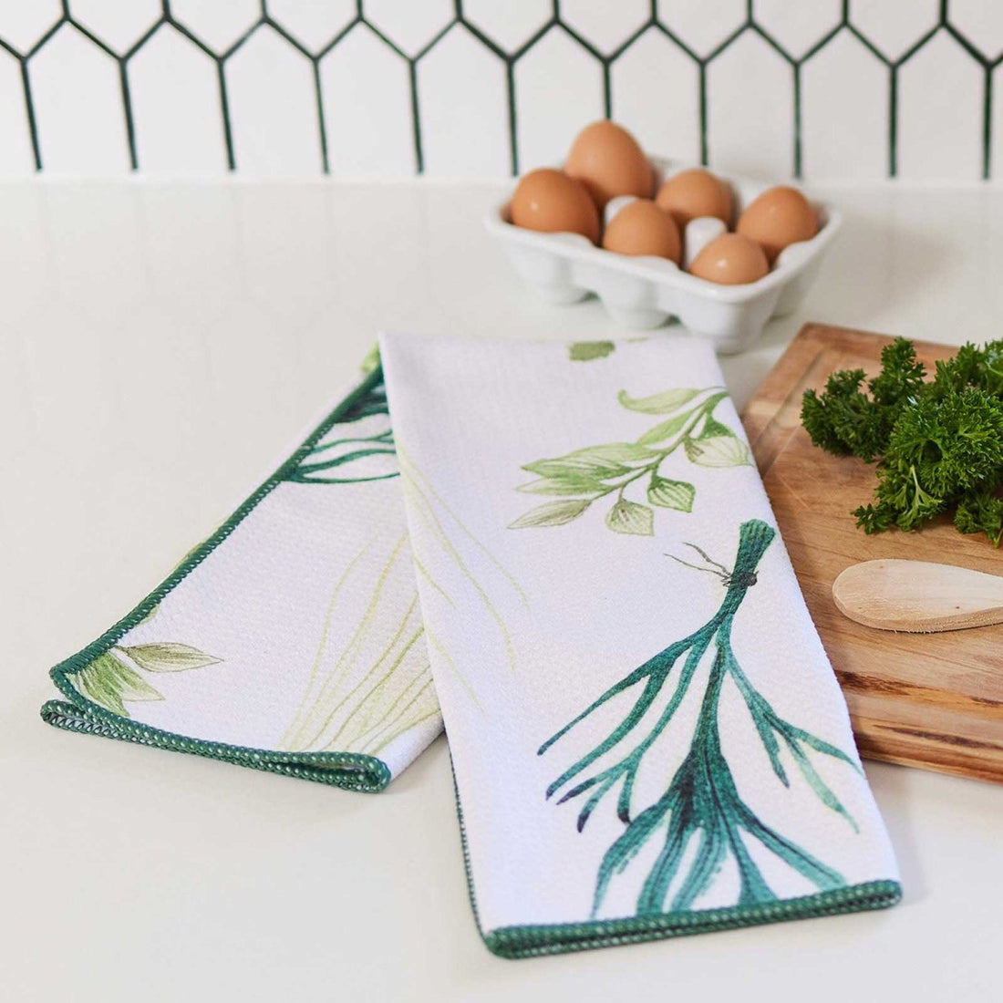 Herbs Green Blu Kitchen Tea Towel Kitchen Towel - rockflowerpaper