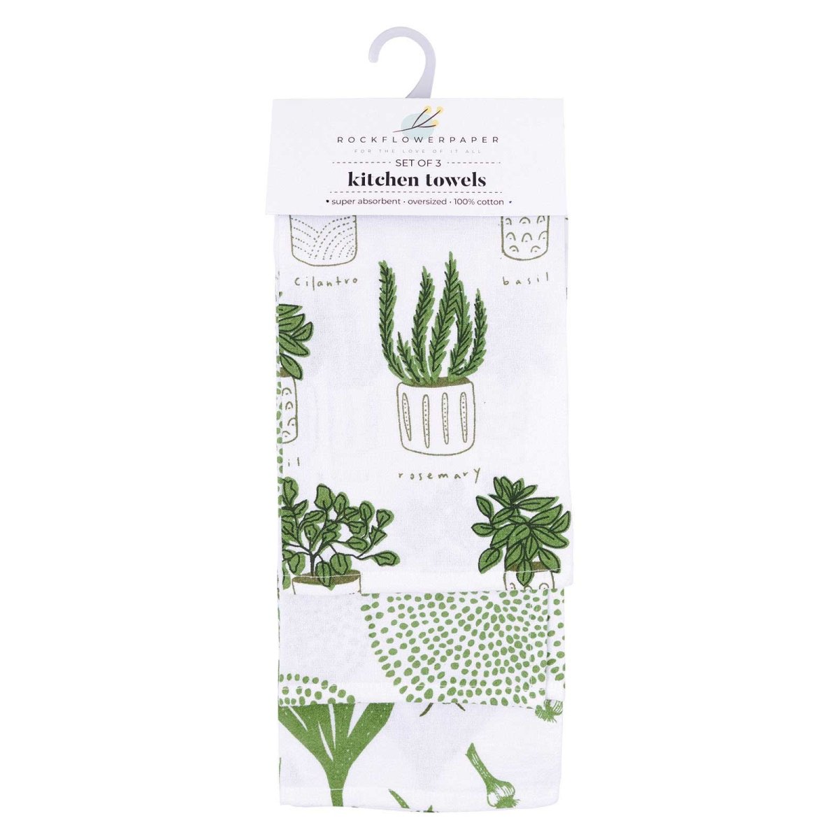 Herbs Green Kitchen Towel Set Of 3 Cotton Kitchen Towel - rockflowerpaper