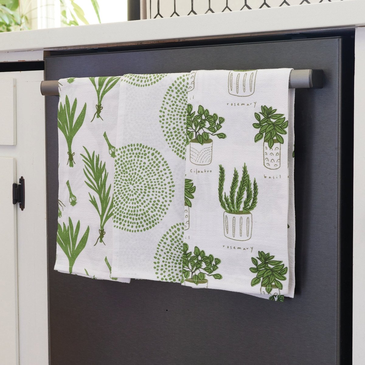 Herbs Green Kitchen Towel Set Of 3 Cotton Kitchen Towel - rockflowerpaper