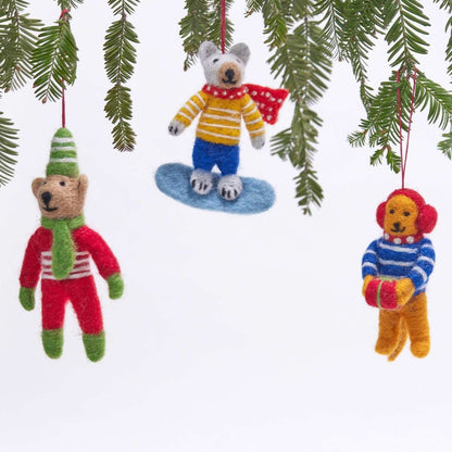 Holiday Bear Felt Ornament Ornament - rockflowerpaper