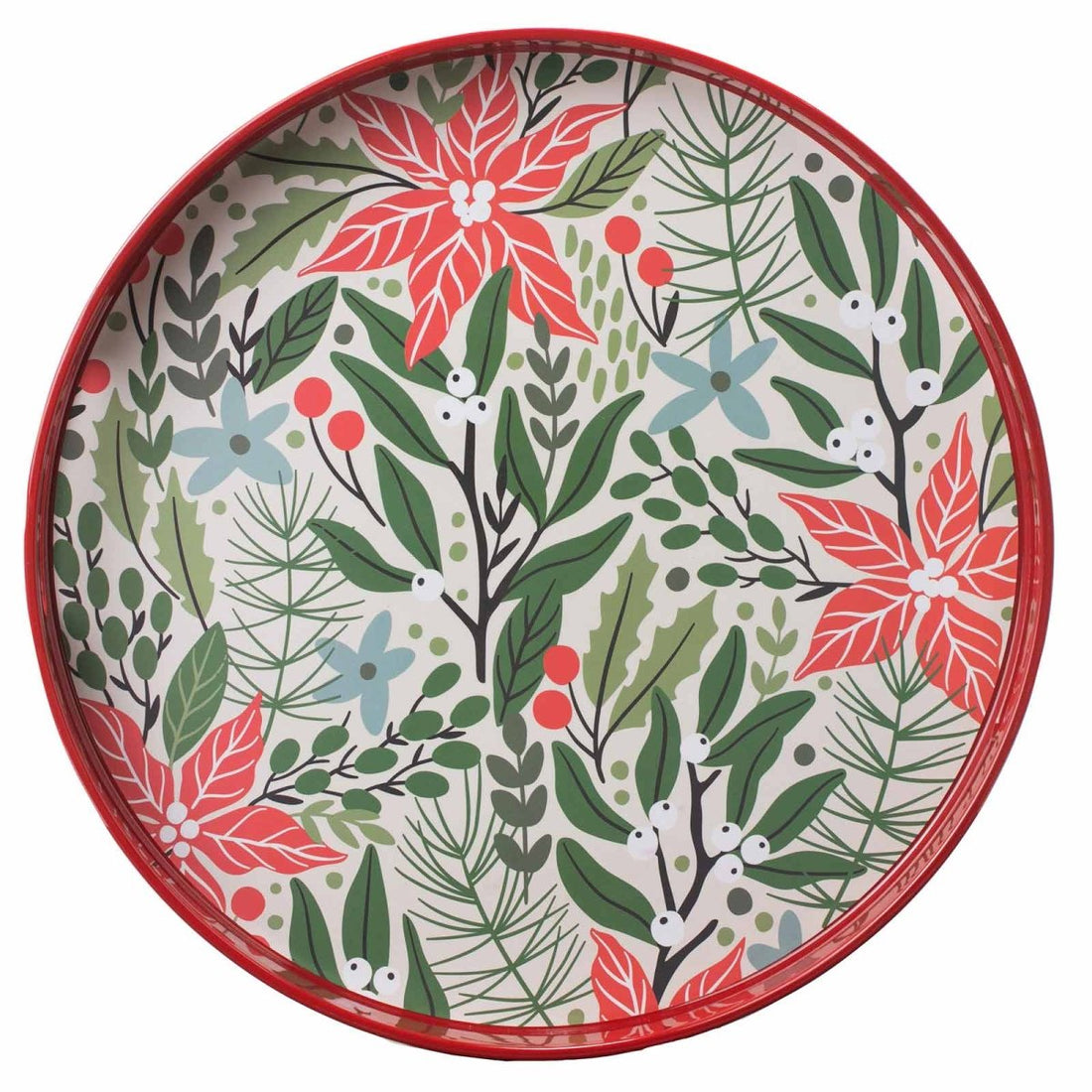 Holiday Poinsettia 15 Inch Round Tray Tray - rockflowerpaper