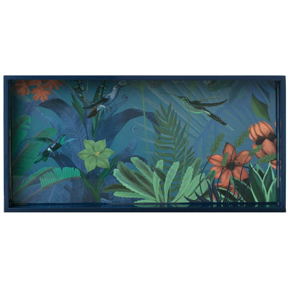 Hummingbird Garden 10&quot; x 20&quot; Rectangular Lacquer Art Serving Tray Tray - rockflowerpaper