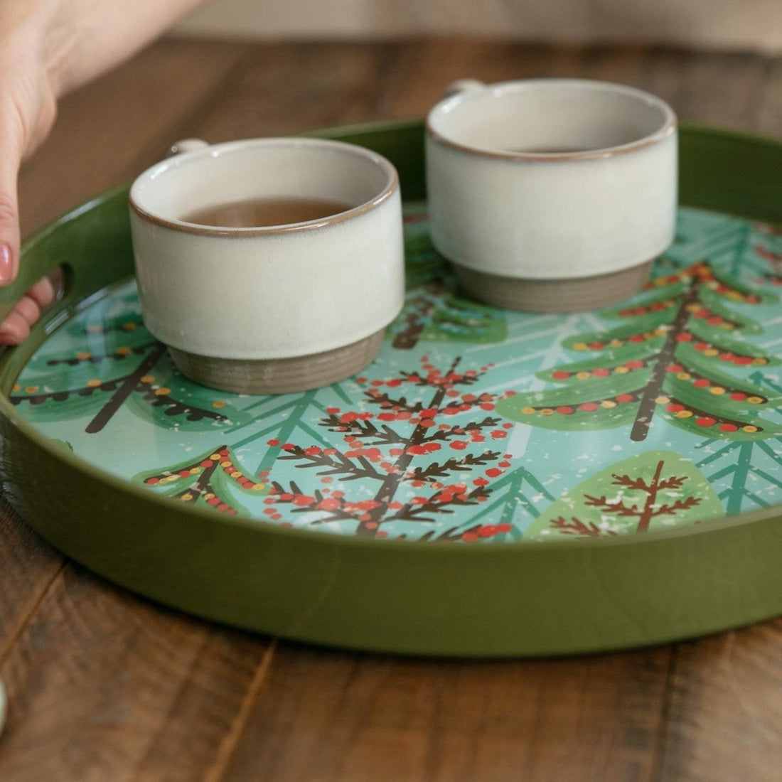 Icy Forest Tree 15 Inch Round Tray Tray - rockflowerpaper