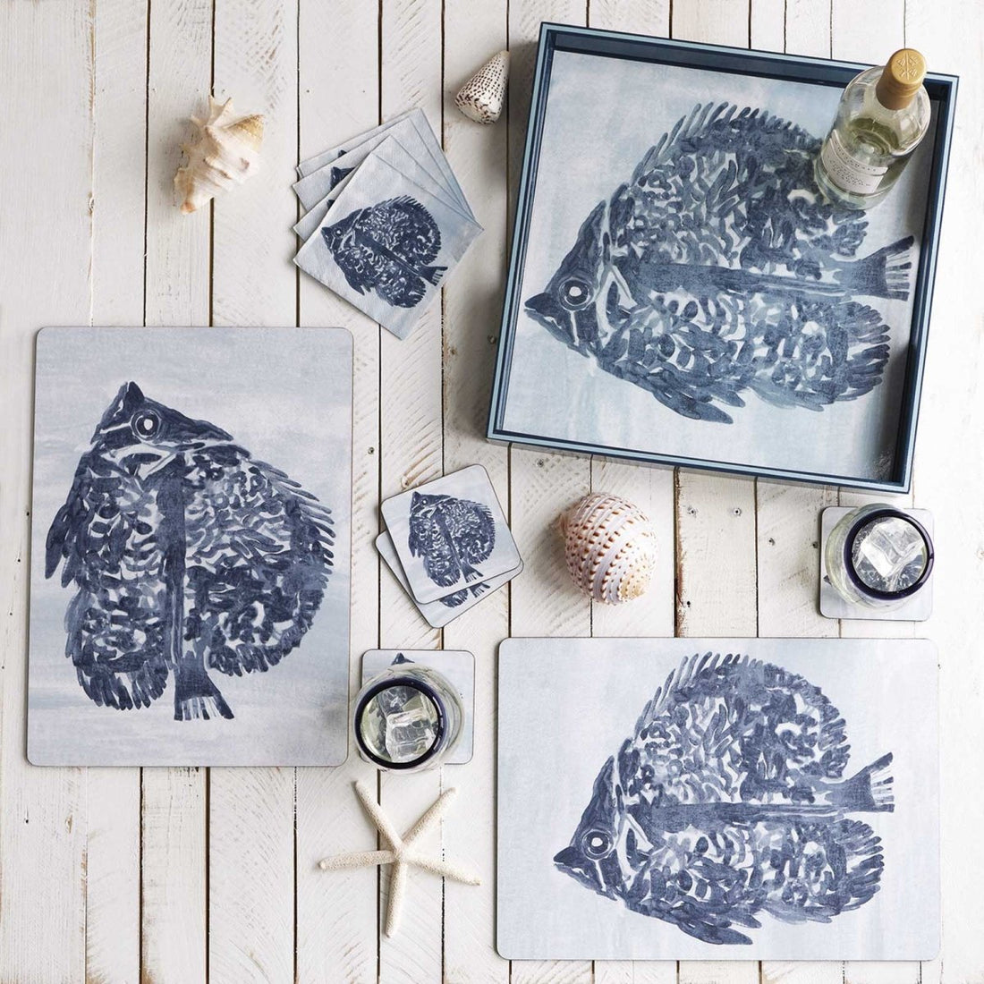 Indigo Fish 15 Inch Square Tray Tray - rockflowerpaper