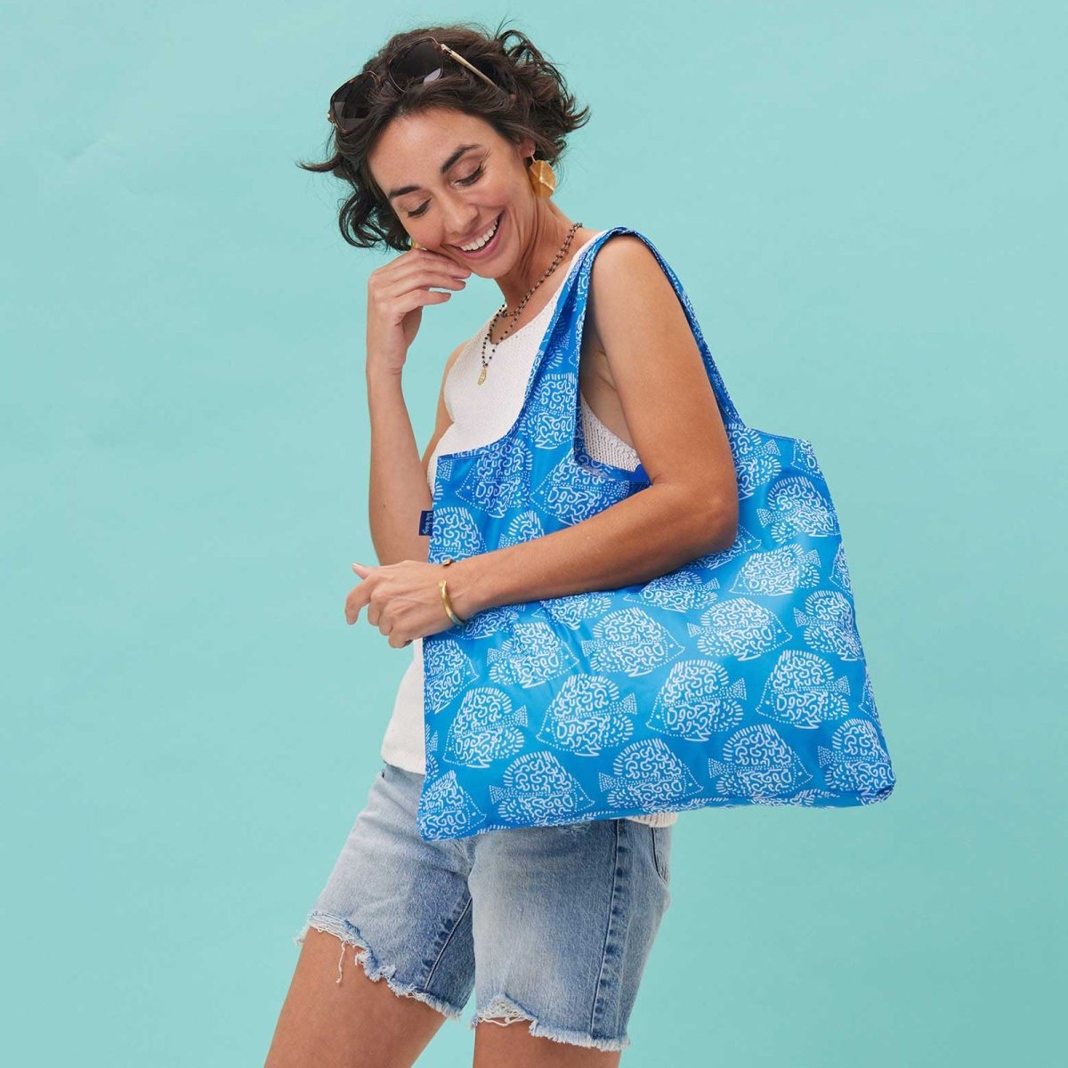 Indigo Fish Blu Bag Reusable Shopping Bag - Machine Washable Reusable Shopping Bag - rockflowerpaper