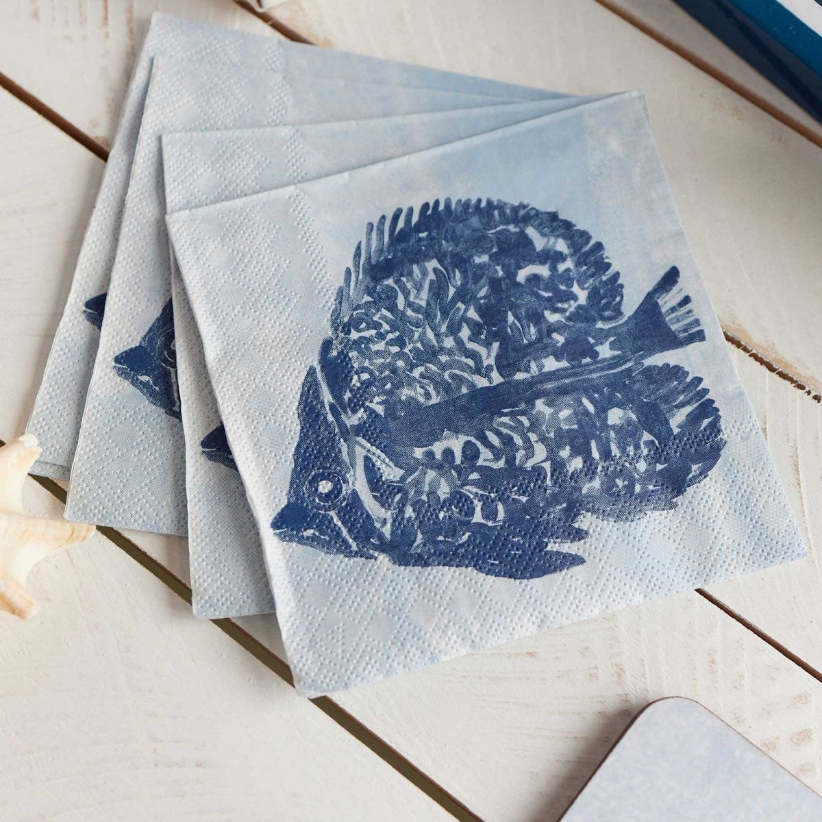 Indigo Fish Paper Cocktail Napkins (Pack of 20) Paper Cocktail Napkin - rockflowerpaper