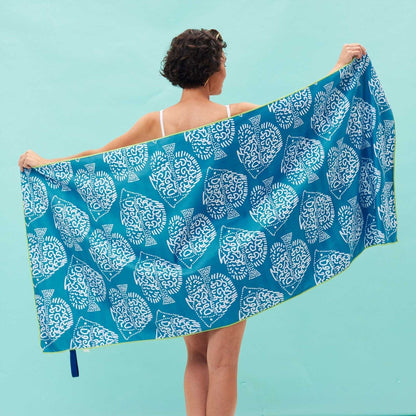 Indigo Fish Reversible Eco Beach Towel Beach Towel - rockflowerpaper