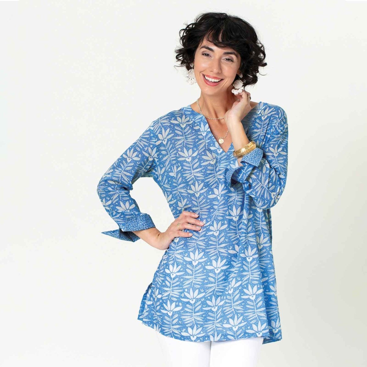 Iris Blue blu Cotton Kurta Tunic Tunic - rockflowerpaper