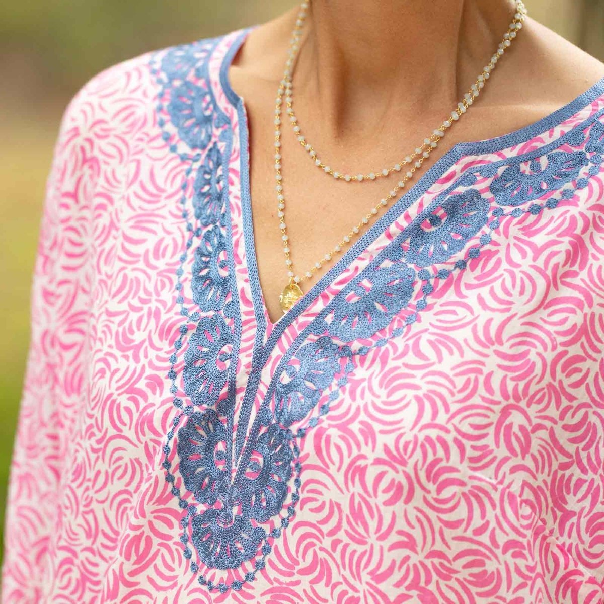 Isa Pink blu Cotton Embroidered Kurta Tunic Embroidered Tunic - rockflowerpaper